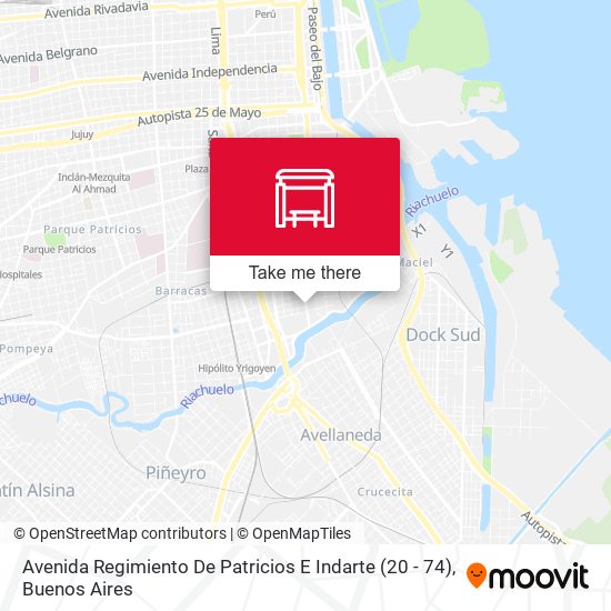 Avenida Regimiento De Patricios E Indarte (20 - 74) map