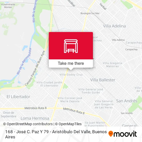 168 - José C. Paz Y 79 - Aristóbulo Del Valle map