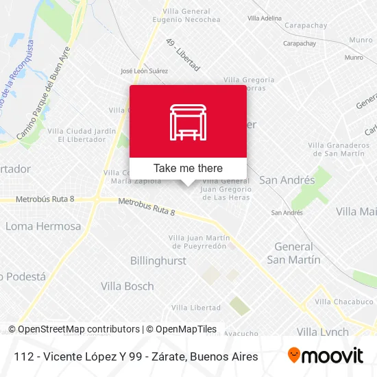 112 - Vicente López Y 99 - Zárate map