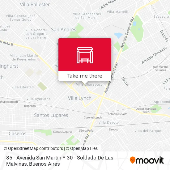 85 - Avenida San Martín Y 30 - Soldado De Las Malvinas map