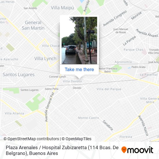 Plaza Arenales / Hospital Zubizaretta (114 Bcas. De Belgrano) map
