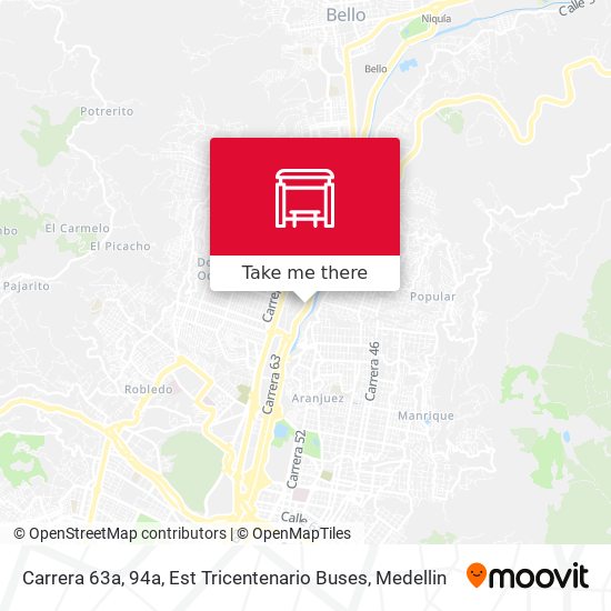 Mapa de Carrera 63a, 94a, Est Tricentenario Buses