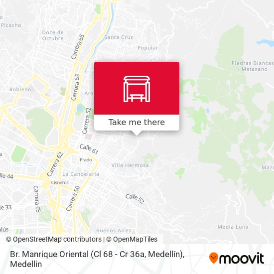 Mapa de Br. Manrique Oriental (Cl 68 - Cr 36a, Medellín)
