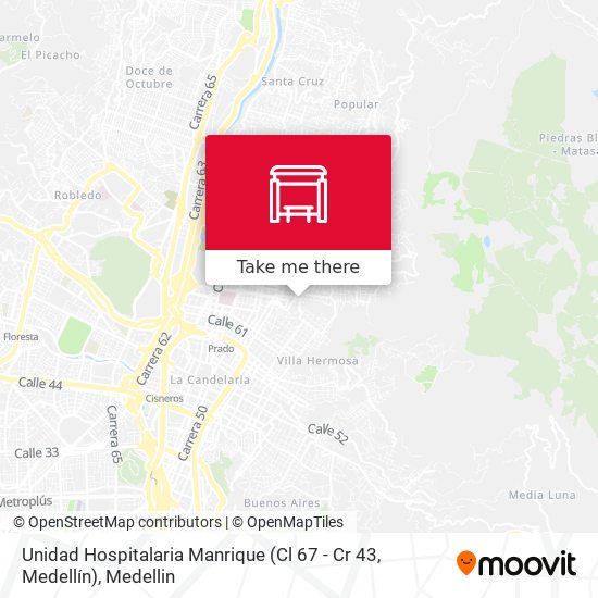 Mapa de Unidad Hospitalaria Manrique (Cl 67 - Cr 43, Medellín)