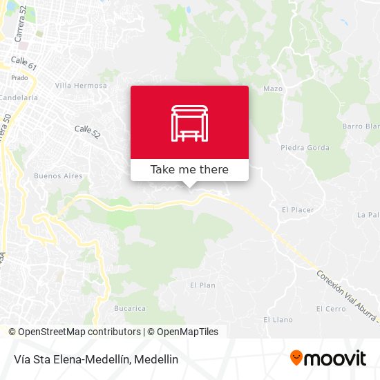 Vía Sta Elena-Medellín map