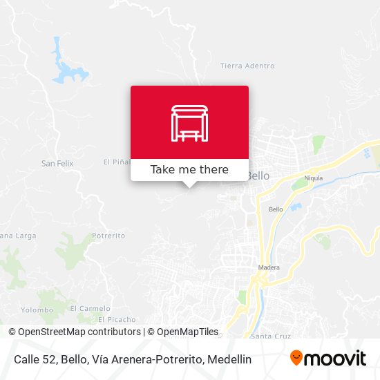 Calle 52, Bello, Vía Arenera-Potrerito map