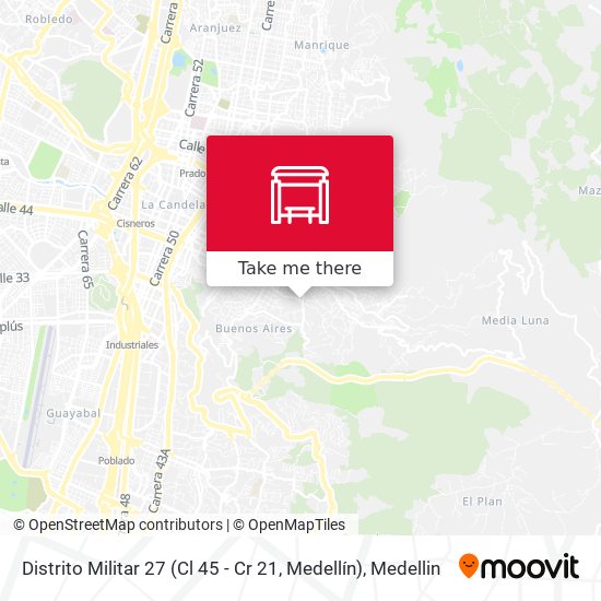 Mapa de Distrito Militar 27 (Cl 45 - Cr 21, Medellín)