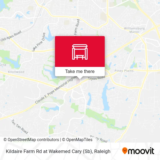 Kildaire Farm Rd at Wakemed Cary (Sb) map