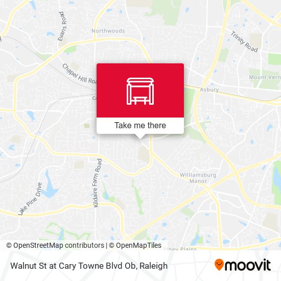 Walnut St at Cary Towne Blvd Ob map