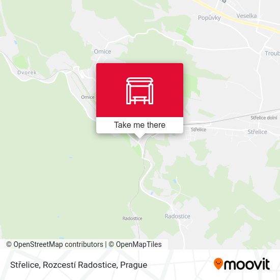Střelice, Rozcestí Radostice map