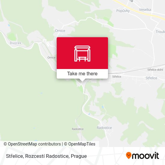 Střelice, Rozcestí Radostice map