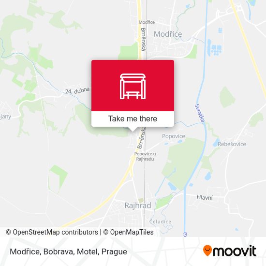 Карта Modřice, Bobrava, Motel