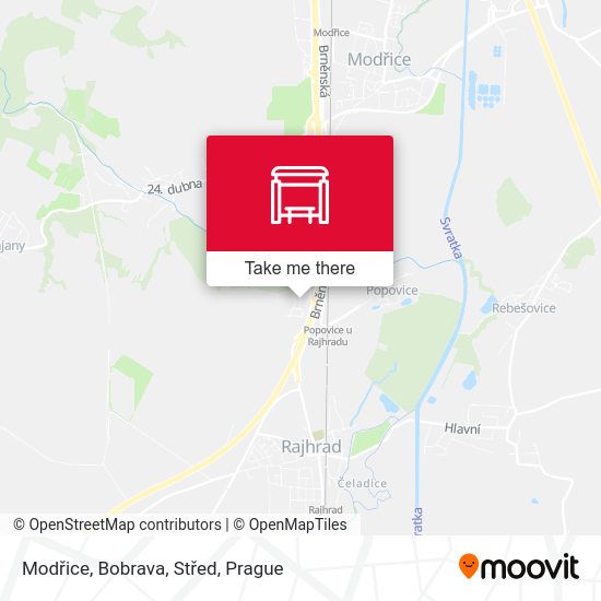 Modřice, Bobrava, Střed map