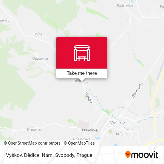 Карта Vyškov, Dědice, Nám. Svobody
