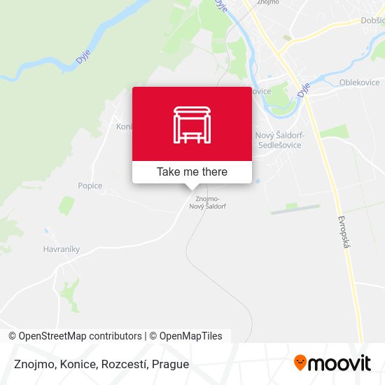 Znojmo, Konice, Rozcestí map