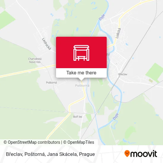 Карта Břeclav, Poštorná, Jana Skácela