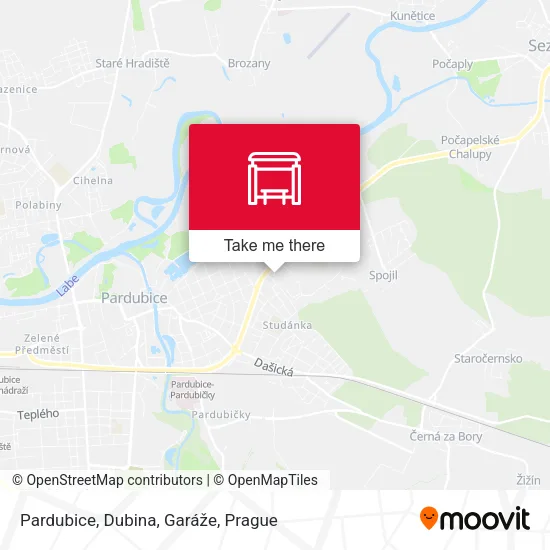 Карта Pardubice, Dubina, Garáže
