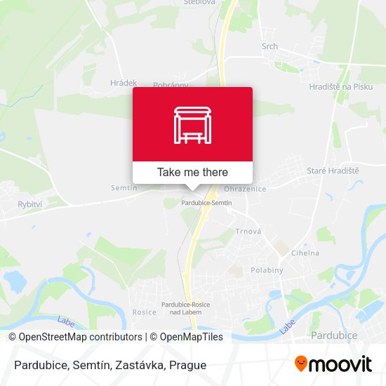 Карта Pardubice, Semtín, Zastávka