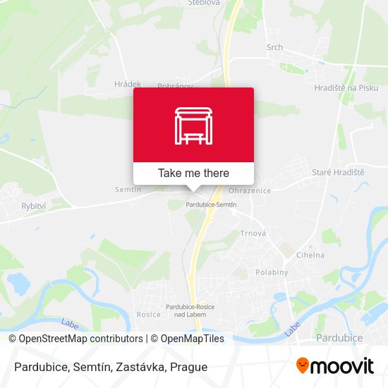 Карта Pardubice, Semtín, Zastávka
