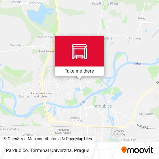 Карта Pardubice, Terminál Univerzita