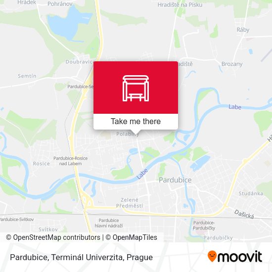 Карта Pardubice, Terminál Univerzita