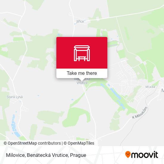 Milovice, Benátecká Vrutice map