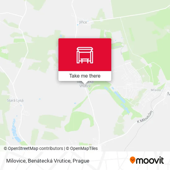Milovice, Benátecká Vrutice map