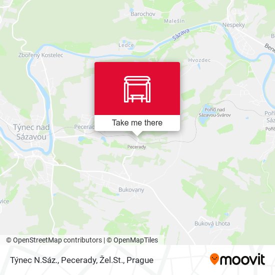 Týnec N.Sáz., Pecerady, Žel.St. map