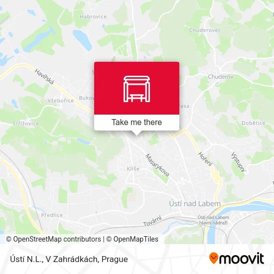 Карта Ústí N.L., V Zahrádkách