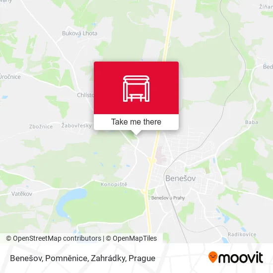 Карта Benešov, Pomněnice, Zahrádky