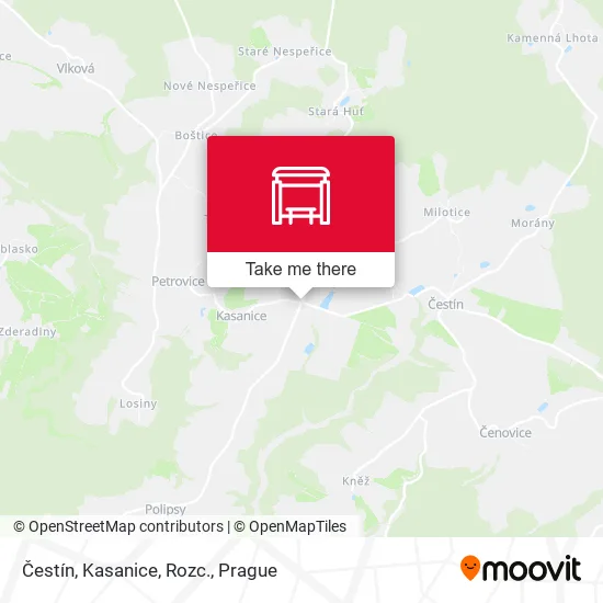 Карта Čestín, Kasanice, Rozc.
