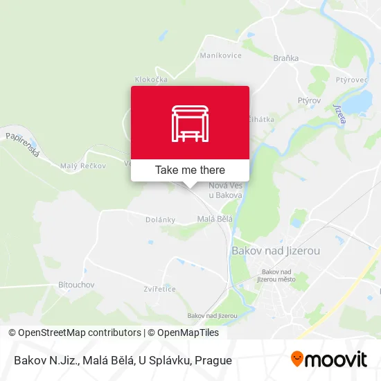 Карта Bakov N.Jiz., Malá Bělá, U Splávku