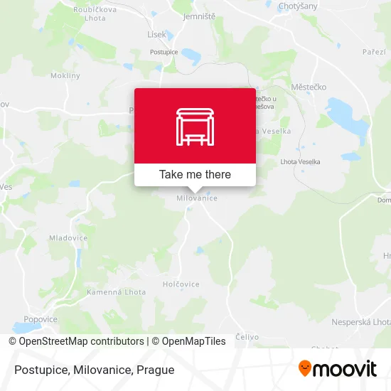 Карта Postupice, Milovanice