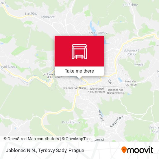 Карта Jablonec N.N., Tyršovy Sady