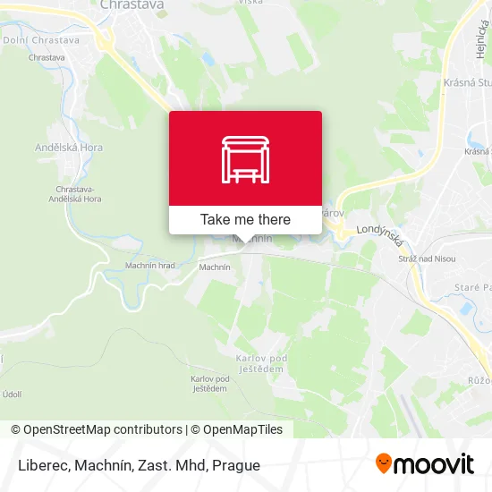 Карта Liberec, Machnín, Zast. Mhd