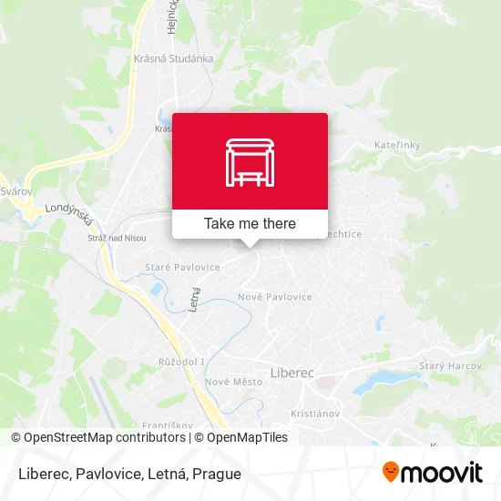 Карта Liberec, Pavlovice, Letná