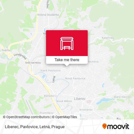 Карта Liberec, Pavlovice, Letná