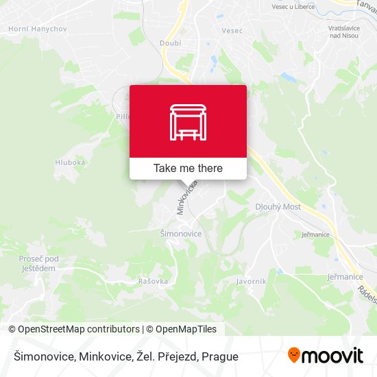 Карта Šimonovice, Minkovice, Žel. Přejezd