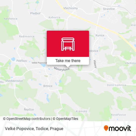 Карта Velké Popovice, Todice