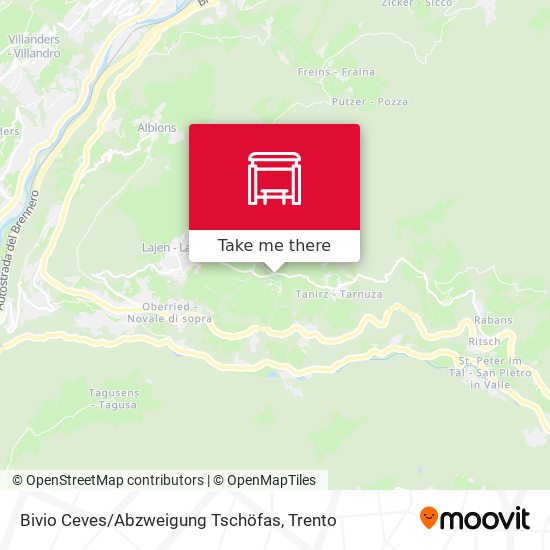 Bivio Ceves / Abzweigung Tschöfas map