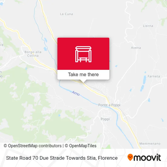 State Road 70 Due Strade Towards Stia map