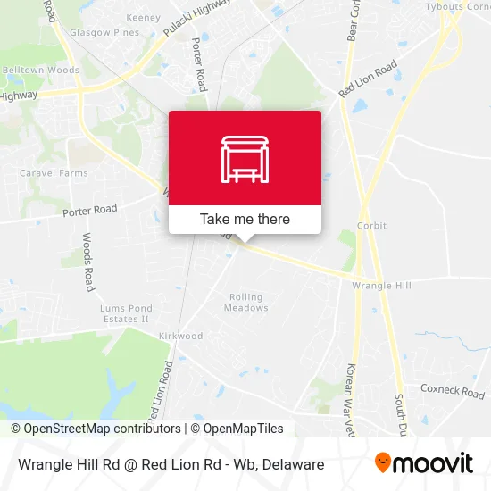 Wrangle Hill Rd @ Red Lion Rd - Wb map