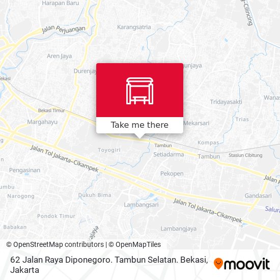 62 Jalan Raya Diponegoro. Tambun Selatan. Bekasi map