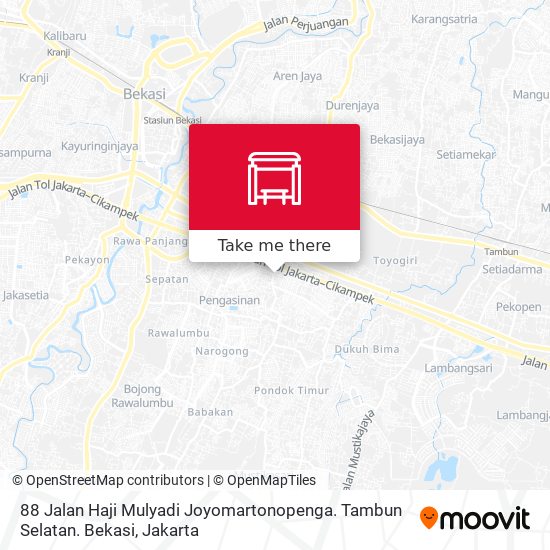 88 Jalan Haji Mulyadi Joyomartonopenga. Tambun Selatan. Bekasi map