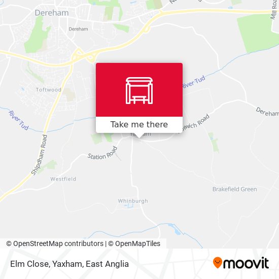 Elm Close, Yaxham map