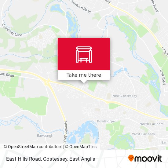 East Hills Road, Costessey map