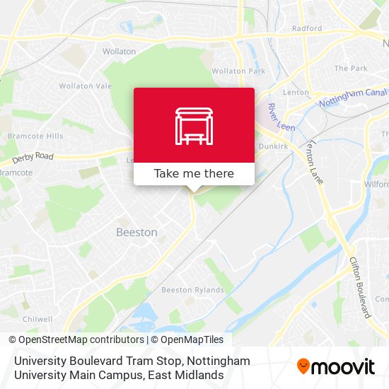 University Boulevard Tram Stop, Nottingham University Main Campus map