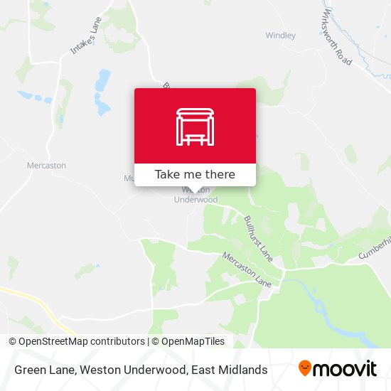 Green Lane, Weston Underwood map