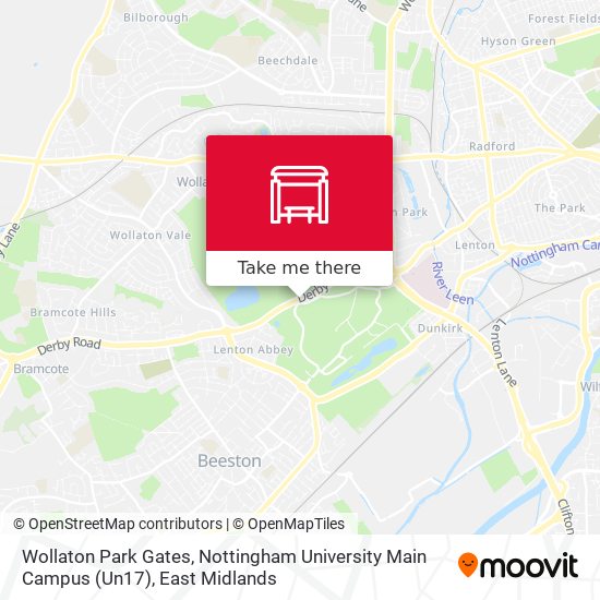 Wollaton Park Gates, Nottingham University Main Campus (Un17) map
