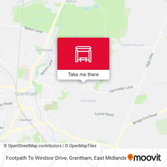 Footpath To Windsor Drive, Grantham map